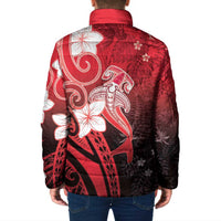 Polynesia Hammerhead Shark Padded Jacket Red Tribal Pattern With Plumeria - Polynesian Pride