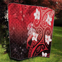 Polynesia Hammerhead Shark Quilt Red Tribal Pattern With Plumeria - Polynesian Pride