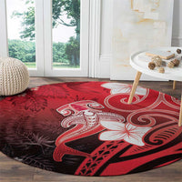 Polynesia Hammerhead Shark Round Carpet Red Tribal Pattern With Plumeria - Polynesian Pride