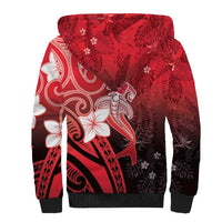 Polynesia Hammerhead Shark Sherpa Hoodie Red Tribal Pattern With Plumeria LT05 - Polynesian Pride