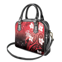 Polynesia Hammerhead Shark Shoulder Handbag Red Tribal Pattern With Plumeria - Polynesian Pride