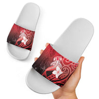 Polynesia Hammerhead Shark Slide Sandals Red Tribal Pattern With Plumeria - Polynesian Pride