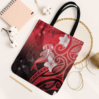 Polynesia Hammerhead Shark Tote Bag Red Tribal Pattern With Plumeria - Polynesian Pride