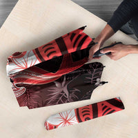 Polynesia Hammerhead Shark Umbrella Red Tribal Pattern With Plumeria - Polynesian Pride