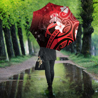 Polynesia Hammerhead Shark Umbrella Red Tribal Pattern With Plumeria - Polynesian Pride