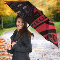 Polynesia Hammerhead Shark Umbrella Red Tribal Pattern With Plumeria - Polynesian Pride