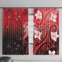 Polynesia Hammerhead Shark Window Curtain Red Tribal Pattern With Plumeria - Polynesian Pride