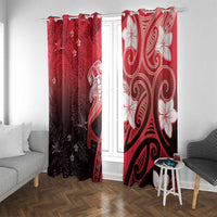 Polynesia Hammerhead Shark Window Curtain Red Tribal Pattern With Plumeria - Polynesian Pride