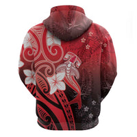 Polynesia Hammerhead Shark Zip Hoodie Red Tribal Pattern With Plumeria - Polynesian Pride