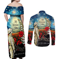 Kei Wareware Tatou New Zealand ANZAC Day Couples Matching Off Shoulder Maxi Dress and Long Sleeve Button Shirt Starry Night Inspo Style LT05 - Polynesian Pride