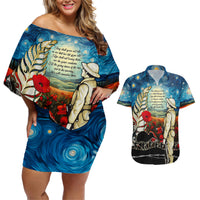 Kei Wareware Tatou New Zealand ANZAC Day Couples Matching Off Shoulder Short Dress and Hawaiian Shirt Starry Night Inspo Style LT05 Blue - Polynesian Pride