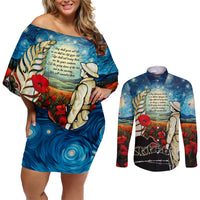 Kei Wareware Tatou New Zealand ANZAC Day Couples Matching Off Shoulder Short Dress and Long Sleeve Button Shirt Starry Night Inspo Style LT05 Blue - Polynesian Pride