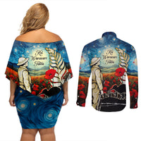 Kei Wareware Tatou New Zealand ANZAC Day Couples Matching Off Shoulder Short Dress and Long Sleeve Button Shirt Starry Night Inspo Style LT05 - Polynesian Pride