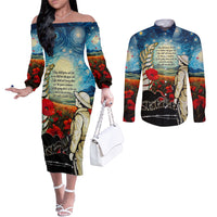 Kei Wareware Tatou New Zealand ANZAC Day Couples Matching Off The Shoulder Long Sleeve Dress and Long Sleeve Button Shirt Starry Night Inspo Style LT05 Blue - Polynesian Pride