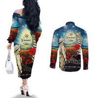 Kei Wareware Tatou New Zealand ANZAC Day Couples Matching Off The Shoulder Long Sleeve Dress and Long Sleeve Button Shirt Starry Night Inspo Style LT05 - Polynesian Pride