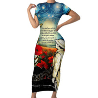 Kei Wareware Tatou New Zealand ANZAC Day Short Sleeve Bodycon Dress Starry Night Inspo Style LT05 Long Dress Blue - Polynesian Pride