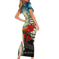 Kei Wareware Tatou New Zealand ANZAC Day Short Sleeve Bodycon Dress Starry Night Inspo Style LT05 - Polynesian Pride