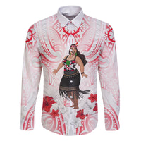 New Zealand Women's Day Family Matching Mermaid Dress and Hawaiian Shirt Maori Wahine Polynesian Pattern LT05 Dad's Shirt - Long Sleeve White - Polynesian Pride