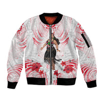 New Zealand Women's Day Sleeve Zip Bomber Jacket Maori Wahine Polynesian Pattern LT05 Unisex White - Polynesian Pride