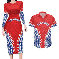 Custom Tuamotu Archipelago Couples Matching Long Sleeve Bodycon Dress and Hawaiian Shirt Polynesian Tribal Tattoo