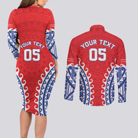 Custom Tuamotu Archipelago Couples Matching Long Sleeve Bodycon Dress and Long Sleeve Button Shirt Polynesian Tribal Tattoo