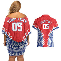 Custom Tuamotu Archipelago Couples Matching Off Shoulder Short Dress and Hawaiian Shirt Polynesian Tribal Tattoo