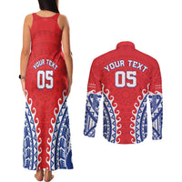 Custom Tuamotu Archipelago Couples Matching Tank Maxi Dress and Long Sleeve Button Shirt Polynesian Tribal Tattoo
