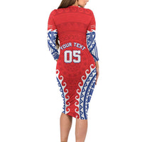Custom Tuamotu Archipelago Long Sleeve Bodycon Dress Polynesian Tribal Tattoo LT05 - Polynesian Pride