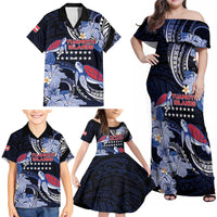 Tuamotu Islands Family Matching Off Shoulder Maxi Dress and Hawaiian Shirt Polynesian Pattern With Turtle