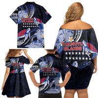 Tuamotu Islands Family Matching Off Shoulder Short Dress and Hawaiian Shirt Polynesian Pattern With Turtle