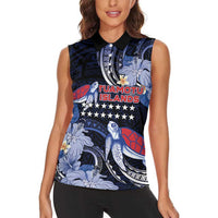 Tuamotu Islands Women Sleeveless Polo Shirt Polynesian Pattern With Turtle