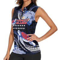 Tuamotu Islands Women Sleeveless Polo Shirt Polynesian Pattern With Turtle