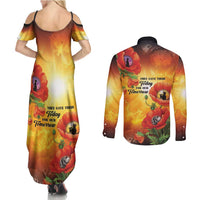 ANZAC Day Red Poppy Couples Matching Summer Maxi Dress and Long Sleeve Button Shirt Honoring The ANZAC Spirit