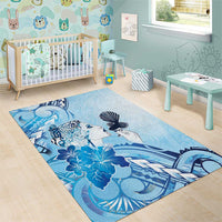Aotearoa Maori Wahine Area Rug Fantail Bird Blue Gold Marble