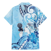 Aotearoa Maori Wahine Family Matching Mermaid Dress and Hawaiian Shirt Fantail Bird Blue Gold Marble