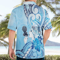 Aotearoa Maori Wahine Hawaiian Shirt Fantail Bird Blue Gold Marble