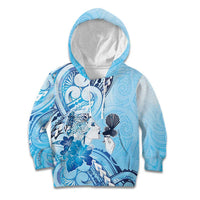 Aotearoa Maori Wahine Kid Hoodie Fantail Bird Blue Gold Marble