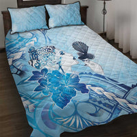 Aotearoa Maori Wahine Quilt Bed Set Fantail Bird Blue Gold Marble