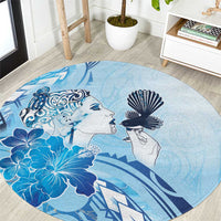 Aotearoa Maori Wahine Round Carpet Fantail Bird Blue Gold Marble LT05 Blue - Polynesian Pride