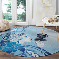 Aotearoa Maori Wahine Round Carpet Fantail Bird Blue Gold Marble LT05 - Polynesian Pride