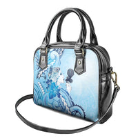 Aotearoa Maori Wahine Shoulder Handbag Fantail Bird Blue Gold Marble
