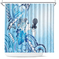 Aotearoa Maori Wahine Shower Curtain Fantail Bird Blue Gold Marble LT05 Blue - Polynesian Pride