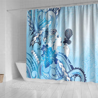 Aotearoa Maori Wahine Shower Curtain Fantail Bird Blue Gold Marble LT05 - Polynesian Pride