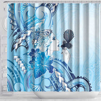 Aotearoa Maori Wahine Shower Curtain Fantail Bird Blue Gold Marble LT05 - Polynesian Pride