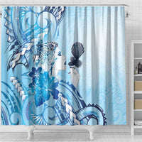 Aotearoa Maori Wahine Shower Curtain Fantail Bird Blue Gold Marble LT05 - Polynesian Pride