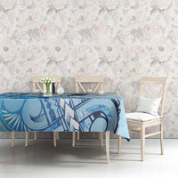 Aotearoa Maori Wahine Tablecloth Fantail Bird Blue Gold Marble