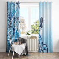 Aotearoa Maori Wahine Window Curtain Fantail Bird Blue Gold Marble