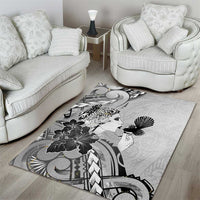 Aotearoa Maori Wahine Area Rug Fantail Bird Black Gold Marble