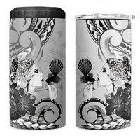 Aotearoa Maori Wahine 4 in 1 Can Cooler Tumbler Fantail Bird Black Gold Marble