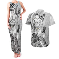 Aotearoa Maori Wahine Couples Matching Tank Maxi Dress and Hawaiian Shirt Fantail Bird Black Gold Marble